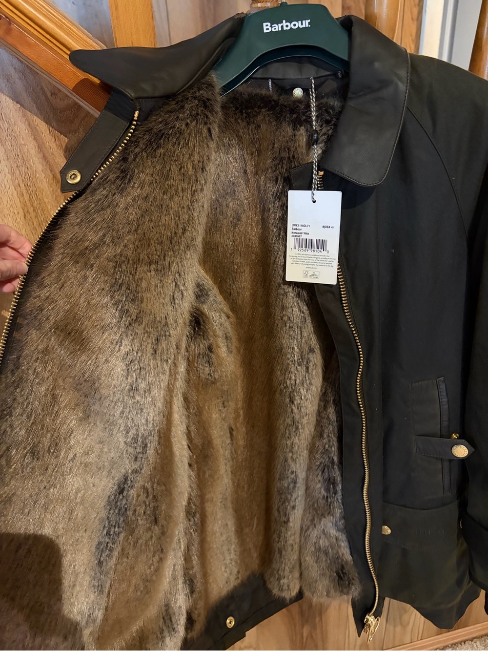 Barbour Norwood Waxed Jacket with Fur Vest - Picture 3 of 8